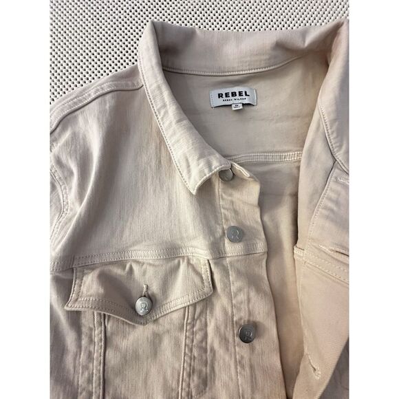 Rebel Wilson Jacket Moto Trucker Raw Fray Hem Women Sz 3X Cream Ivory Jean Style - Picture 3 of 11